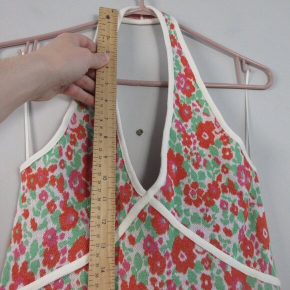 Zara Floral Halter Dress M Pink Green Knit Open Back Viscose Cotton Beach 194 - Picture 11 of 13